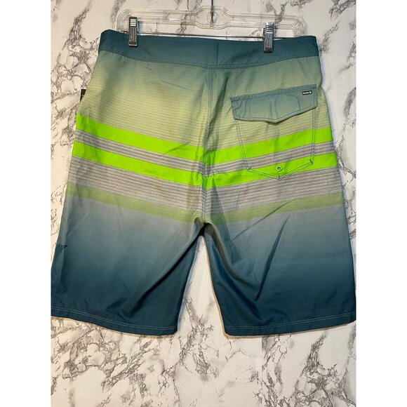 Hurley Men's Board Shorts Green & Blue Striped Swim Trunks Size 31 - Picture 6 of 9